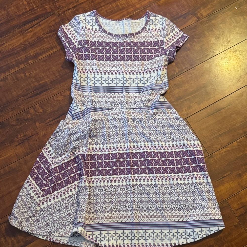 Purple and White Patterned Kids Dress